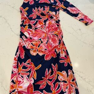 Lilly Pulitzer Navy and Pink Floral Long Sleeve Dress